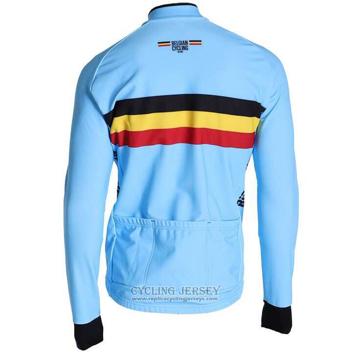 2020 Cycling Jersey Belgium Light Blue Long Sleeve And Bib Tight